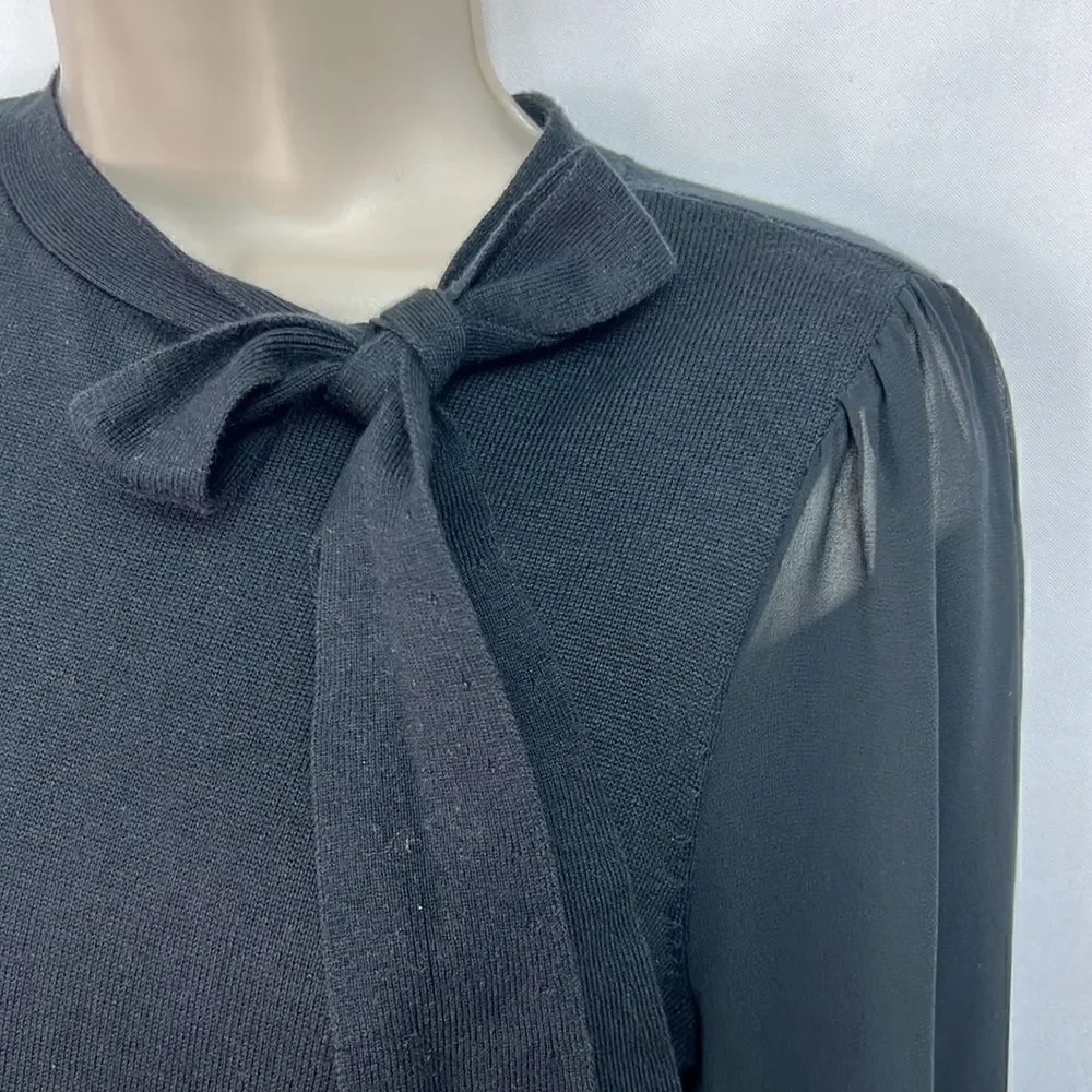 CeCe tie neck black multi medium sweater with chiffon sleeves size XS NWT